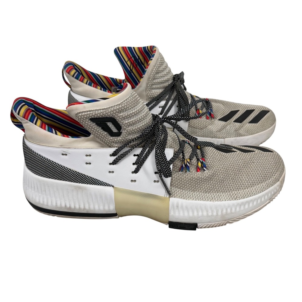 Adidas Dame Lillard 3 Basketball Shoes Mens 14.5 White Black Multi Color Bounce